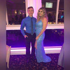 Primavera couture turquoise sequin gown